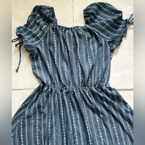 Lily Bleu Women’s Girls Blue Striped Lightweight Summer Dress with Lace Detail - Picture 11 of 11
